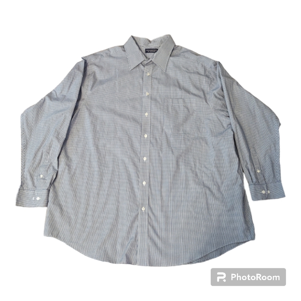 Round Tree & Yorke Blue Micro Checked Button Front LS Cotton Shirt Men's 3XT